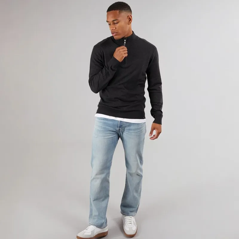 Clearance Indicode Herre Ancona Jumper Charcoal Mix Charcoal-grå
