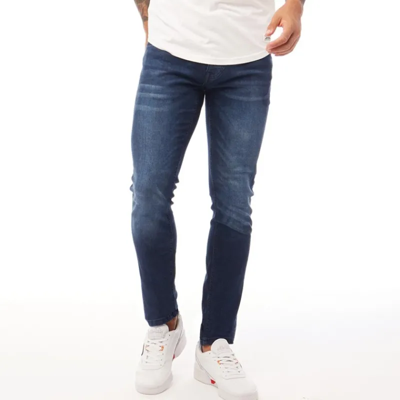 Clearance Crosshatch Herre Barbeck Slim Fit Jeans Mørk Vask Mørkvasket denim