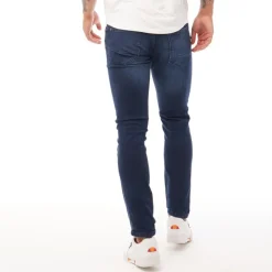 Clearance Crosshatch Herre Barbeck Slim Fit Jeans Mørk Vask Mørkvasket denim