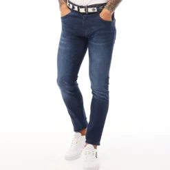 Clearance Crosshatch Herre Barbeck Slim Fit Jeans Mørk Vask Mørkvasket denim