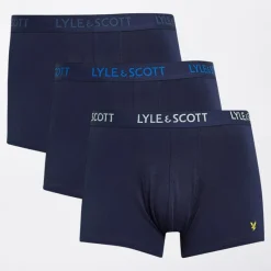 Clearance Lyle And Scott Vintage Herre Barclay Tre Pakke Boxer Trunks Peacoat Marineblå