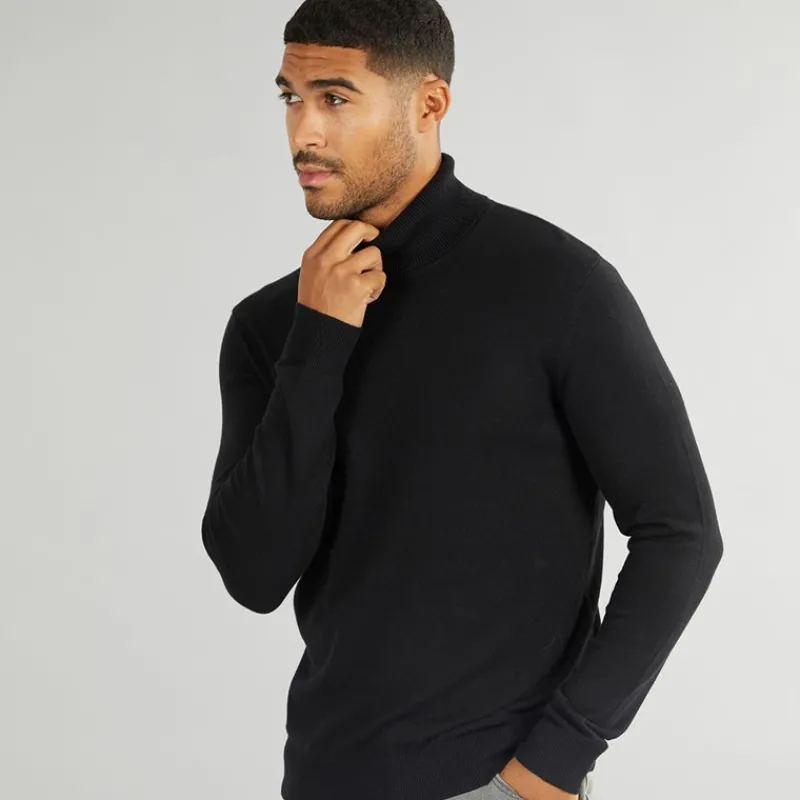 Hot PRODUKT Herre Basis Strik Rullekrave Jumper Sort