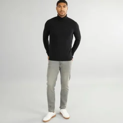 Hot PRODUKT Herre Basis Strik Rullekrave Jumper Sort