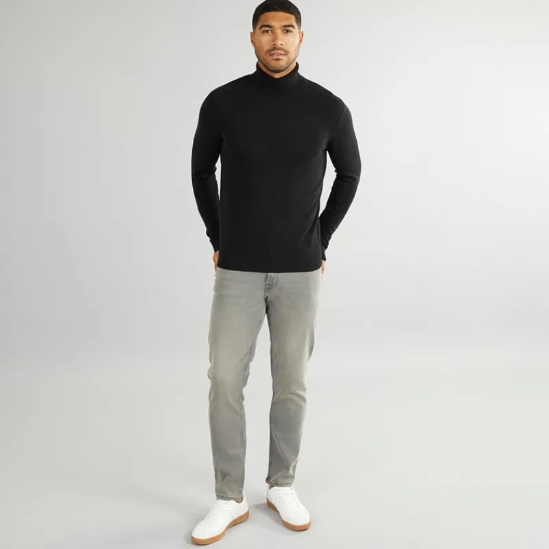 Hot PRODUKT Herre Basis Strik Rullekrave Jumper Sort
