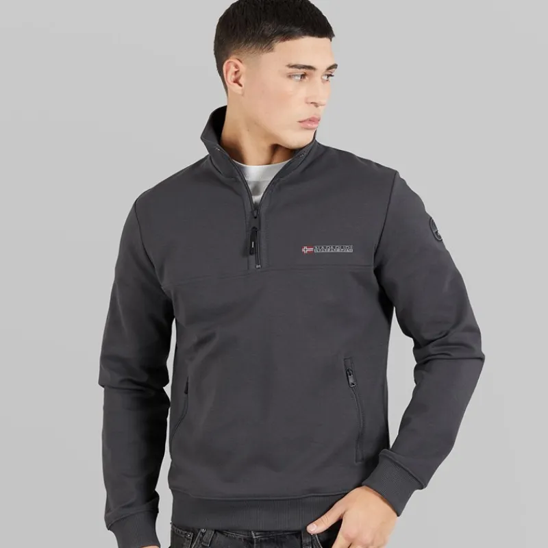 New Napapijri Herre Bastien 1/2 Lynlås Sweatshirt Dark Grey Solid