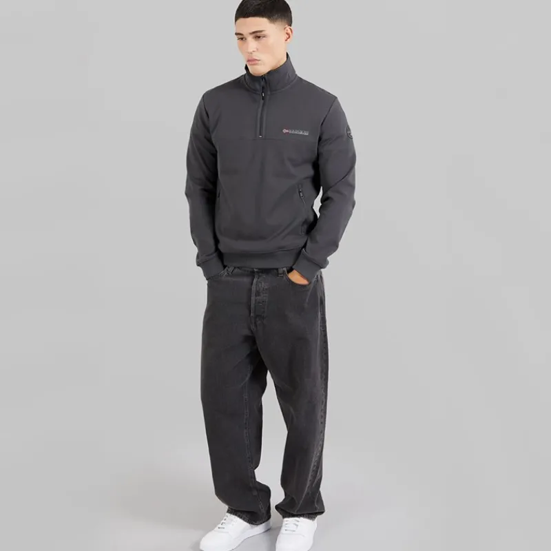 New Napapijri Herre Bastien 1/2 Lynlås Sweatshirt Dark Grey Solid