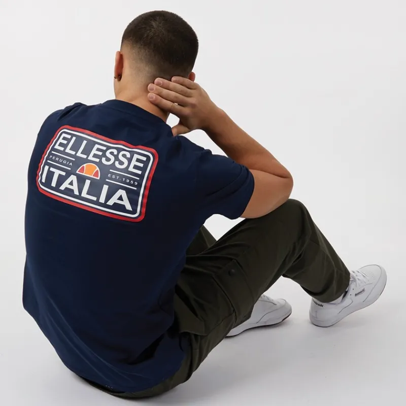 New Ellesse Herre Benzina Heritage Ryg Logo T-shirt Blå Marineblå