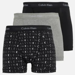 New Calvin Klein Herre Bomuld Stretch Tre Pak Boxer Trusser /​Grey Heather/​Subdued Logo Sort