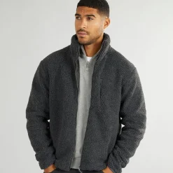 Best French Connection Herre Borg Fleece med Høj Hals Mørkegrå Mel Grå