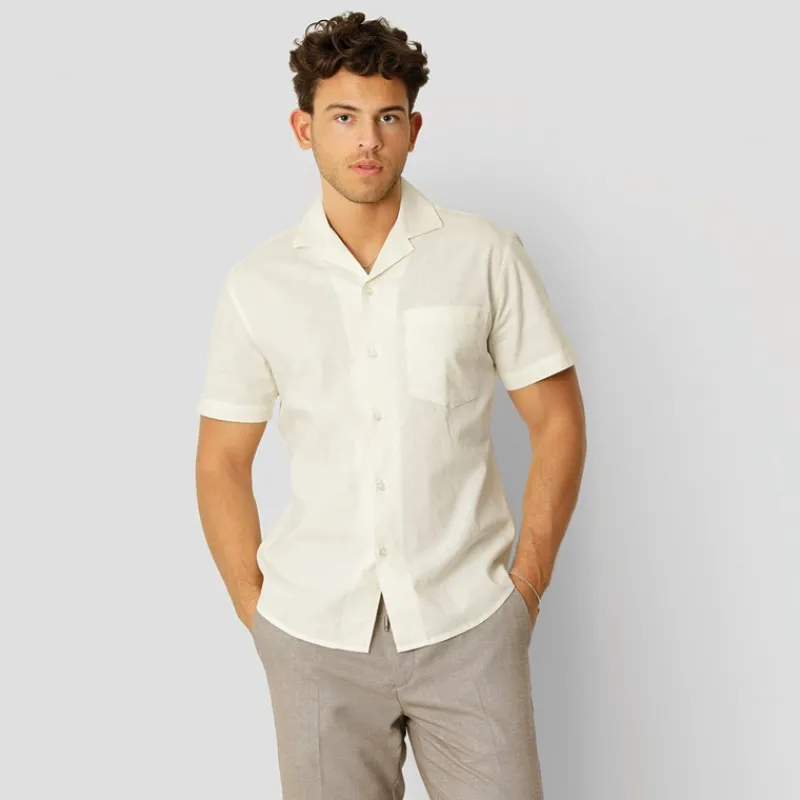 Sale Clean Cut Copenhagen Herre Bowling Skjorter med korte ærmer beige