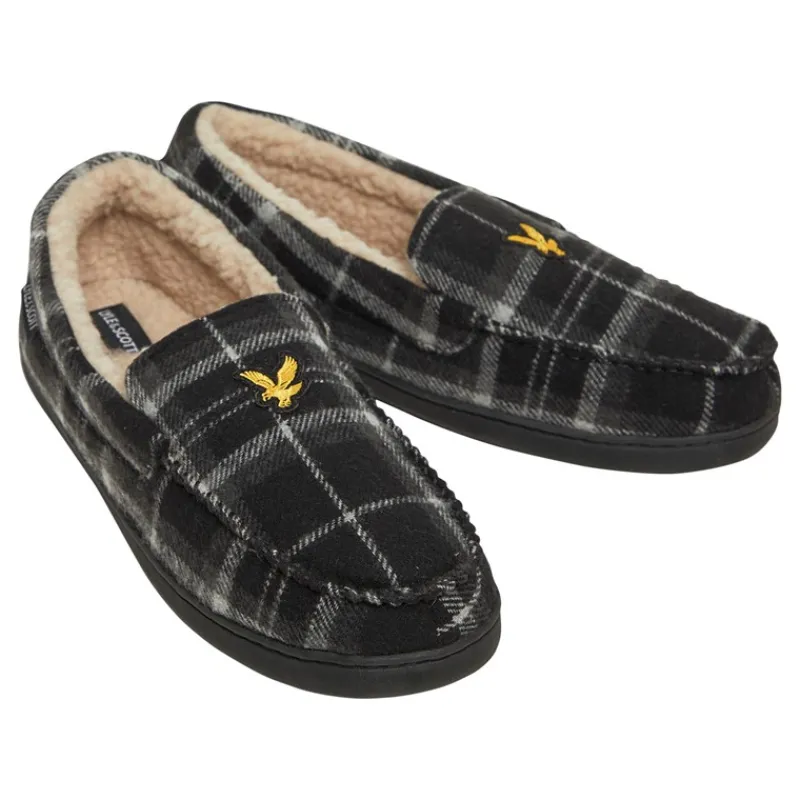 Outlet Lyle And Scott Vintage Herre Buster Mocassin Tøfler Sort Blandet Tjek