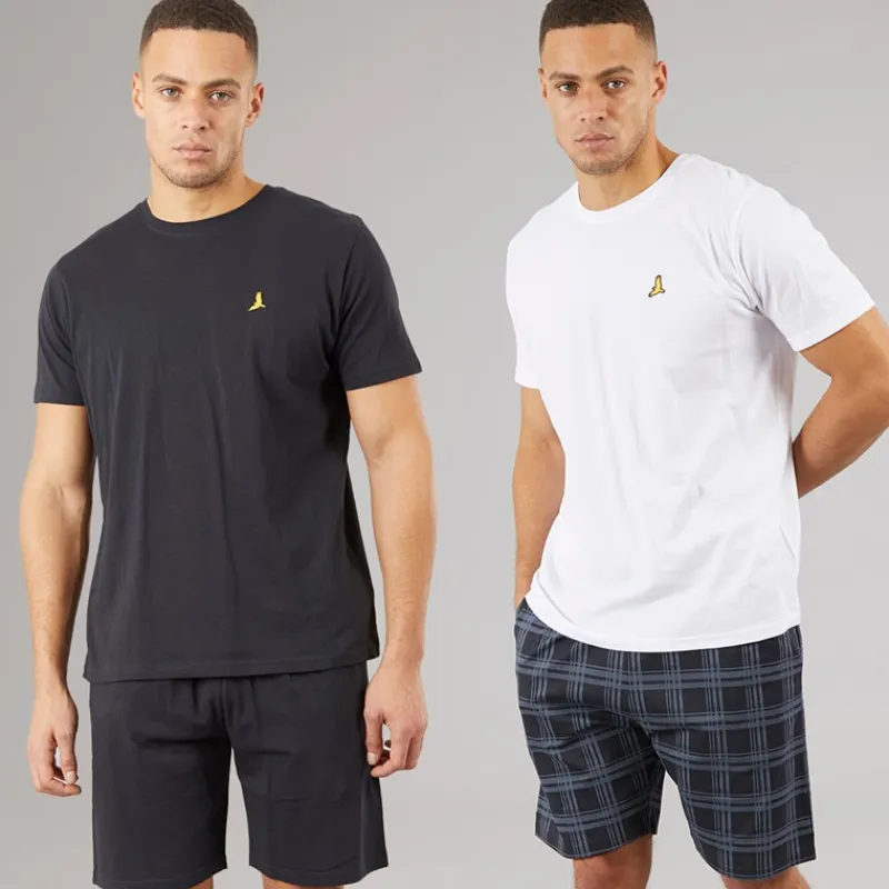 Discount Brave Soul Herre Carson To Pak T-shirts Og Shorts Loungewear Sæt Navy/Hvid