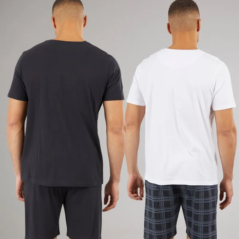 Discount Brave Soul Herre Carson To Pak T-shirts Og Shorts Loungewear Sæt Navy/Hvid