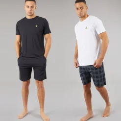 Discount Brave Soul Herre Carson To Pak T-shirts Og Shorts Loungewear Sæt Navy/Hvid