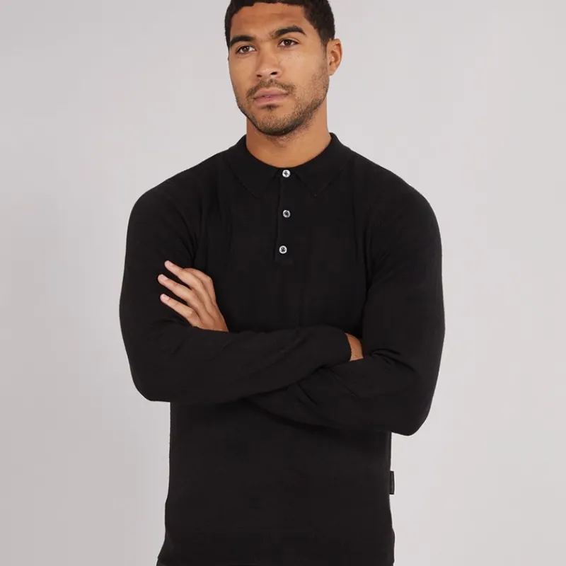 Online French Connection Herre Cash L/S Polo Shirt Sort
