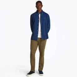 New Tommy Hilfiger Herre Chambray Langærmet Skjorte Mørk Blå Chambray