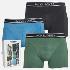 JACK & JONES Herre Chase Ensfarvet Tre Pak Boxer Trusser Dark Navy/Dark Ivy/Azure Blue