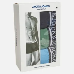JACK & JONES Herre Chase Ensfarvet Tre Pak Boxer Trusser Dark Navy/​Dark Ivy/​Azure Blue