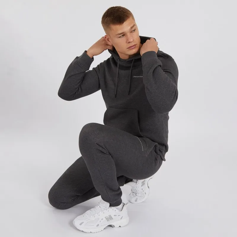Crosshatch Herre Chelmere Hoodie og Joggers Sæt Antracit Melange Koks-mergel