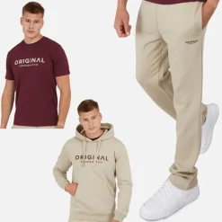 Best Crosshatch Herre Chemberry Hættetrøje T-shirt Og Joggingbukser Med Åben Kant Sæt Stone/Burgundy Stengrå