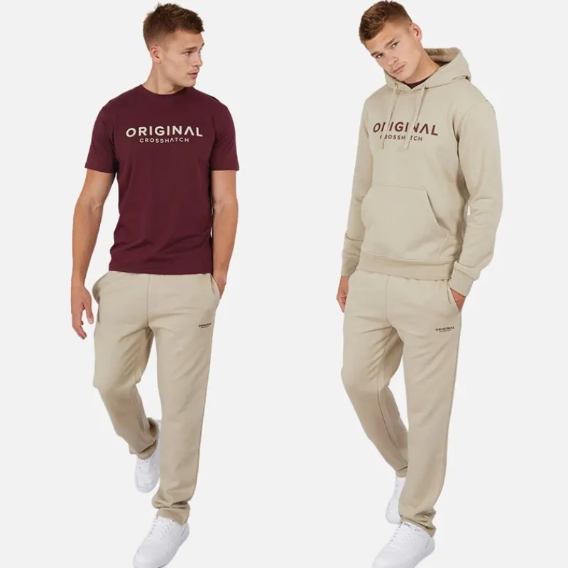 Best Crosshatch Herre Chemberry Hættetrøje T-shirt Og Joggingbukser Med Åben Kant Sæt Stone/Burgundy Stengrå