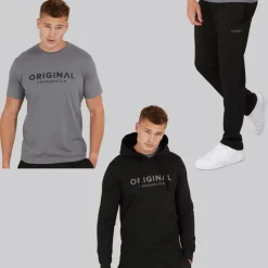 Hot Crosshatch Herre Chemberry Hættetrøje T-shirt Og Joggingbukser Med Åben Kant Sæt /​Koksgrå Sort