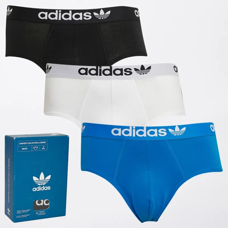Outlet adidas Originals Herre Comfort Flex 3-Stripes Tre Pak Underbukser Sort/Blå/Hvid