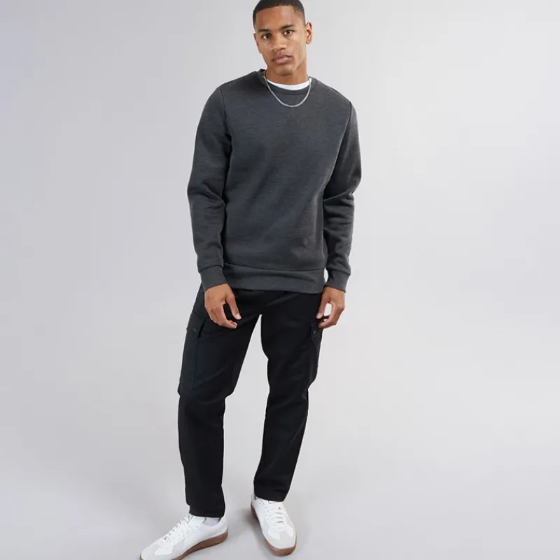 New Brave Soul Herre Crew Neck Sweatshirt Mørk Antracit Melange Koks-mergel