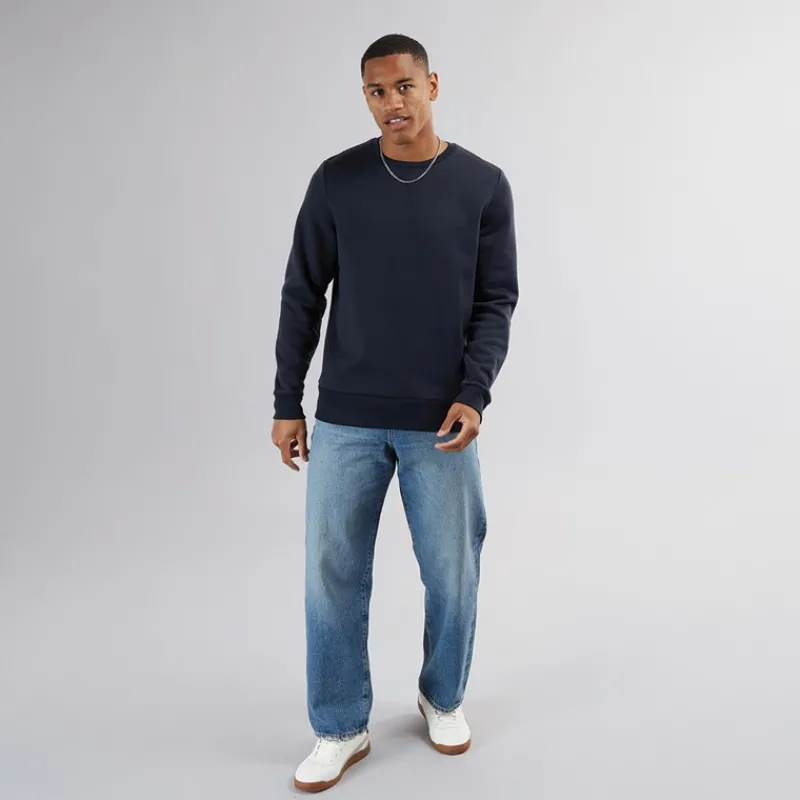 Outlet Brave Soul Herre Crew Neck Sweatshirt Blå Marineblå