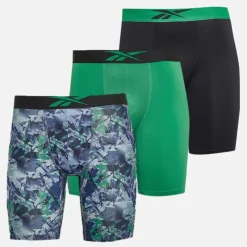 Sale Reebok Herre Decker Tre Pak Lang Performance Trunks Grøn/​Grøn Print/​Sort