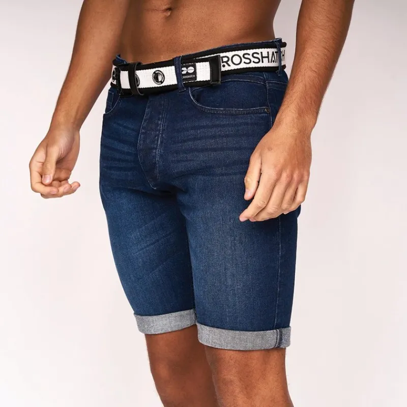 New Crosshatch Herre Denim Shorts Mørk Vask Mørkvasket denim