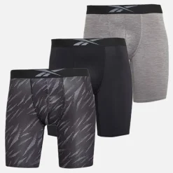 Sale Reebok Herre Denver Tre Pak Lang Performance Trunks Grå Melange/​Sort Print/​Sort