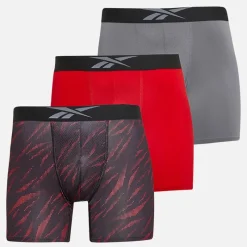 Discount Reebok Herre Denver Tre Pak Medium Performance Trunks Rød/​Rød Print/​Ren Grå