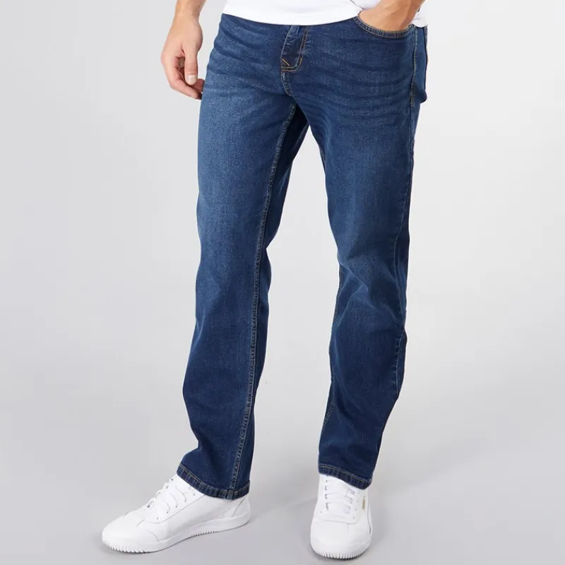 Sale Crosshatch Herre Detendu Afslappet Pasform Jeans Mørk Vask