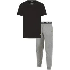 Best Lyle And Scott Vintage Herre Deveron T Shirt Og Loungewear Bukser Sæt Sort/Grey Marl