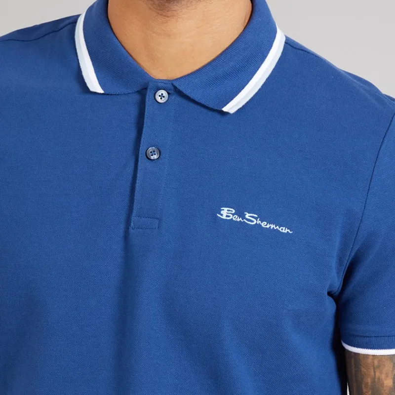 Discount Ben Sherman Herre dobbelt stribet polo skjorte Royal Blue