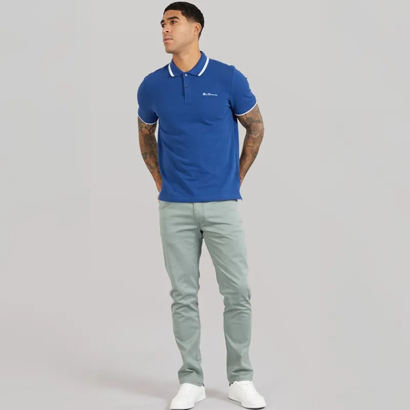 Discount Ben Sherman Herre dobbelt stribet polo skjorte Royal Blue