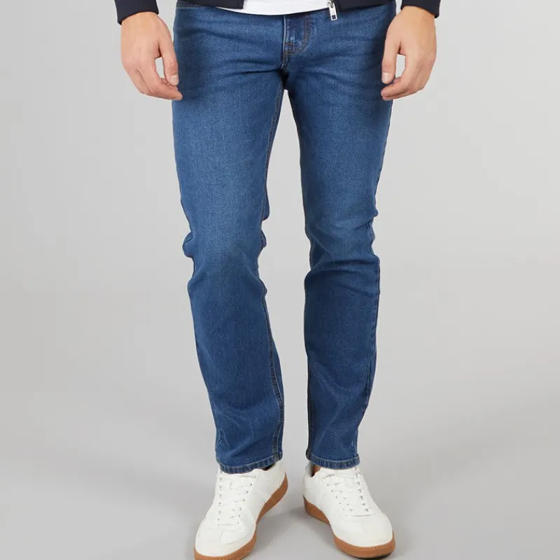 Best Crosshatch Herre Draker Straight Jeans Mellem Vask Mellemblå