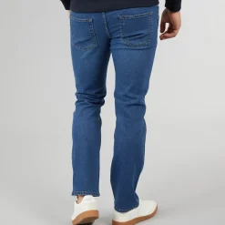 Best Crosshatch Herre Draker Straight Jeans Mellem Vask Mellemblå