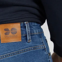 Best Crosshatch Herre Draker Straight Jeans Mellem Vask Mellemblå