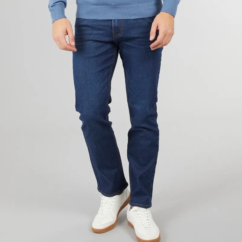 Crosshatch Herre Draker Straight Jeans Mørk Vask Mørkeblå