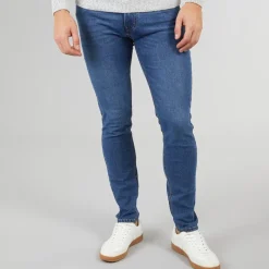 Hot Crosshatch Herre Durtan Slim Fit Jeans Mellem Vask Mellemblå
