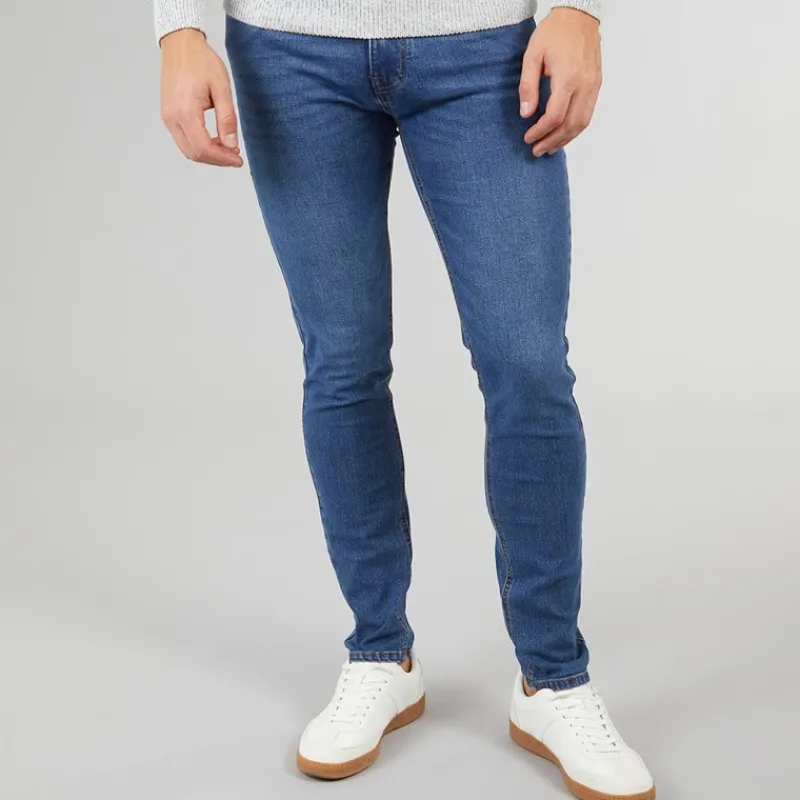 Hot Crosshatch Herre Durtan Slim Fit Jeans Mellem Vask Mellemblå