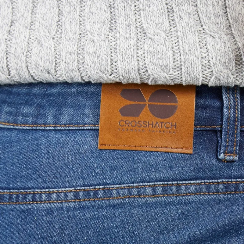 Hot Crosshatch Herre Durtan Slim Fit Jeans Mellem Vask Mellemblå