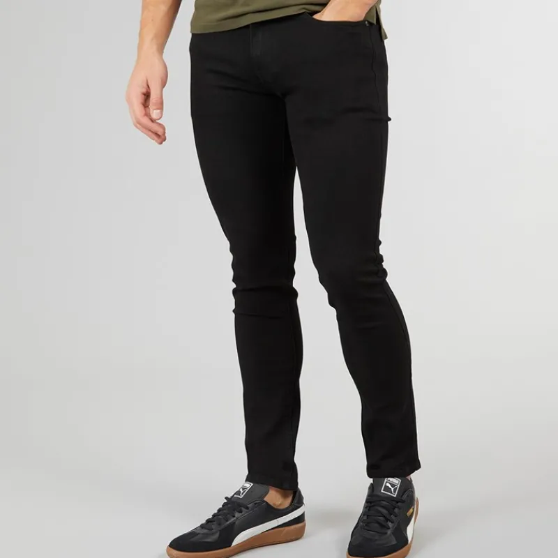 Crosshatch Herre Durtan Slim Fit Jeans Vask Sort