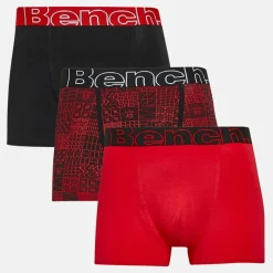 Online Bench Herre Earl Tre Pak Boksershorts Sort AOP /​ Rød /​ Sort