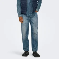 Best ONLY & SONS Herre Edge Lige Jeans Medium Blue Denim