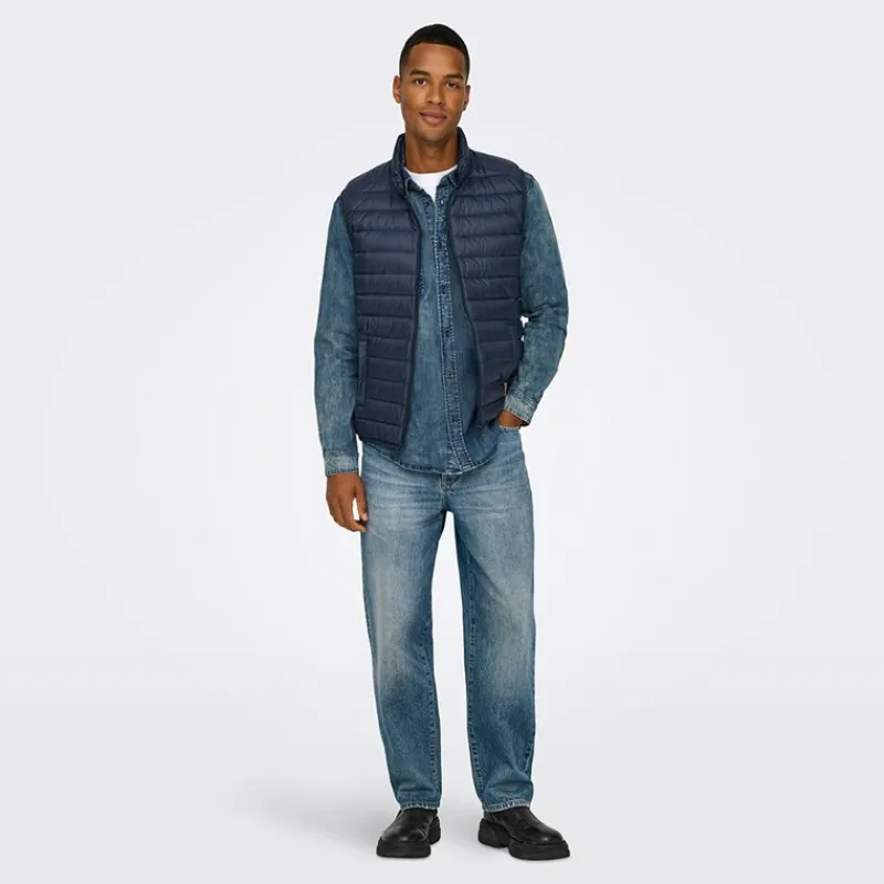 Best ONLY & SONS Herre Edge Lige Jeans Medium Blue Denim