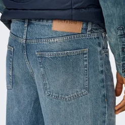 Best ONLY & SONS Herre Edge Lige Jeans Medium Blue Denim