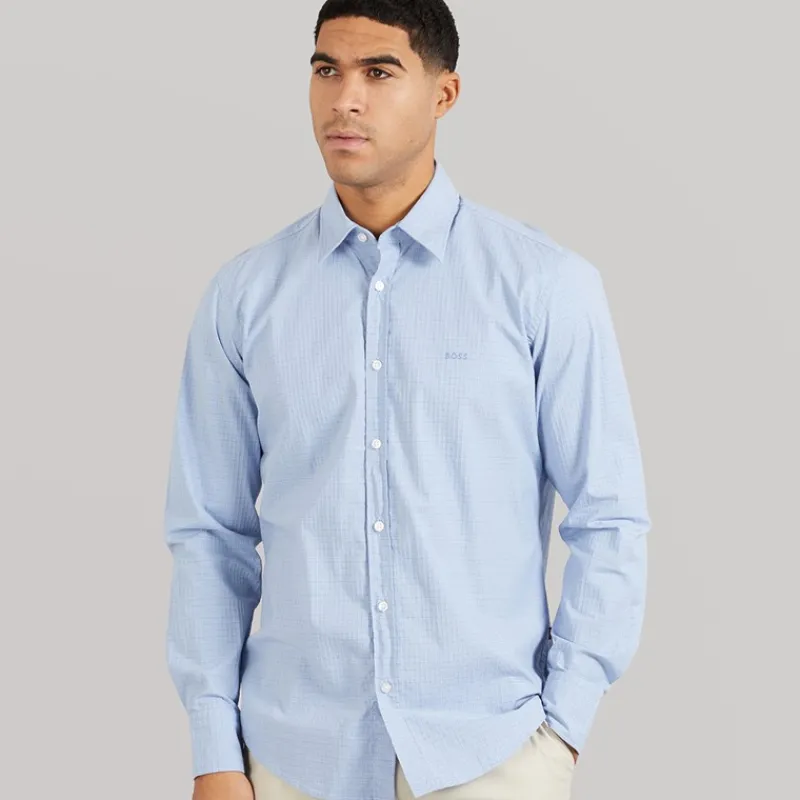 Hot BOSS Herre elegant skjorte Open Blue